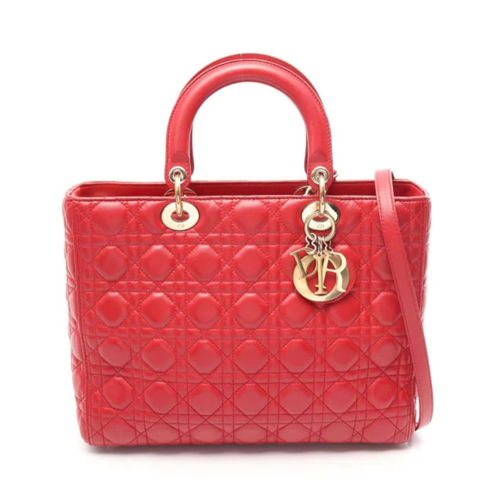 Christian Dior Lady Handbag Leather Red